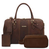 Leather Travel Gift Set featuring a duffle bag, toiletry bag, and passport cover in rich dark brown leather.