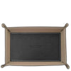 Leather Valet Tray in beige and black, perfect for organizing keys, coins, and other personal items.