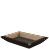 Leather Valet Tray in black leather with beige interior sides, ideal for organizing personal items.