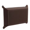 Leather Valet Tray in dark brown leather with white stitching, ideal for organizing personal items.