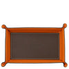 Leather Valet Tray in orange and dark brown, perfect for organizing everyday essentials.
