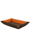 Premium Leather Valet Tray in dark brown and orange for organizing everyday essentials.