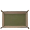 Leather Valet Tray in olive green and beige, perfect for organizing everyday essentials.