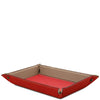Leather Valet Tray in red and beige, perfect for organizing keys and personal items on a desk or bedside table.