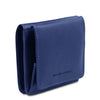 Angled View Of The Blue Leather Wallet With Coin Pocket