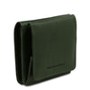 Angled View Of The Forest Green Leather Wallet With Coin Pocket