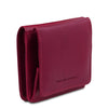 Angled View Of The Fuchsia Leather Wallet With Coin Pocket