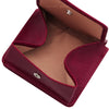 Fully Opened View Of The Fuchsia Leather Wallet With Coin Pocket