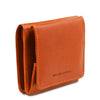 Angled View Of The Orange Leather Wallet With Coin Pocket