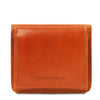 Front View Of The Orange Leather Wallet With Coin Pocket