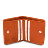 Credit Card Holder View Of The Orange Leather Wallet With Coin Pocket