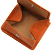Fully Opened View Of The Orange Leather Wallet With Coin Pocket