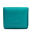 Front View Of The Turquoise Leather Wallet With Coin Pocket