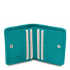 Credit Card Holder View Of The Turquoise Leather Wallet With Coin Pocket