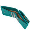 Currency Holder View Of The Turquoise Leather Wallet With Coin Pocket