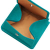Fully Opened View Of The Turquoise Leather Wallet With Coin Pocket