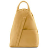 Front View Of The Pastel Yellow Leather Backpack For Women