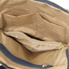 Internal Pocket View Of The Denim Leather Backpack Ladies