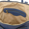 Internal Zip Pocket View Of The Denim Leather Backpack Ladies