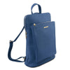 Angled View Of The Denim Leather Backpack Ladies