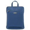 Front View Of The Denim Leather Backpack Ladies