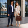 Business professionals standing outside with the Professional Leather Bag in hand, showcasing style and sophistication.