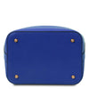 Underneath View Of The Blue Leather Bucket Bag