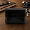 Leather Card Holder made from premium Italian leather, featuring a sleek black design and rigid structure.