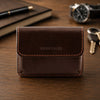 Leather Card Holder made from premium Italian leather, featuring a rigid structure and stitching details.