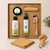 Leather Care Kit including leather cream, cloth, brush, and waterstop in eco-friendly packaging.
