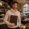 Man holding a Leather Document Case With Ring Binder in a stylish store setting