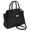 Angle And Shoulder Strap View Of The Black Womens Leather Shopper Bag That Forms The Set Of Leather Handbag And Wallet Set