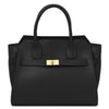 Front View Of The Black Womens Leather Shopper Bag That Forms The Set Of Leather Handbag And Wallet Set