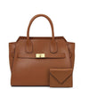Front View Of The Cognac Leather Handbag And Wallet Set