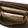 Internal Zip Pocket View Of The Coffee Leather Handbag Backpack Convertible