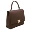Angled View Of The Coffee Leather Handbag Backpack Convertible