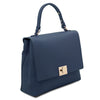Angled View Of The Dark Blue Leather Handbag Backpack Convertible