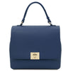 Front View Of The Dark Blue Leather Handbag Backpack Convertible