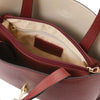 Opened Internal Zipped Compartment View Of The Bordeaux Leather Handbag