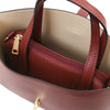 Internal Zipped Compartment View Of The Bordeaux Leather Handbag