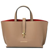 Front View Of The Caramel Leather Handbag