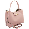 Angled And Shoulder Strap View Of The Nude Leather Handbag For Women