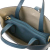 Internal Zipped Compartment View Of The Teal Leather Handbag