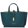 Front View Of The Teal Leather Handbag