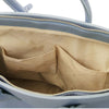 Internal Pocket View Of The Light Blue Leather Womens Handbag