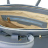 Internal Zip Pocket View Of The Light Blue Leather Womens Handbag