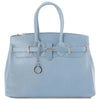 Front View Of The Light Blue Leather Womens Handbag