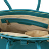 Internal Zip Pocket View Of The Turquoise Leather Womens Handbag