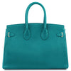 Rear View Of The Turquoise Leather Womens Handbag