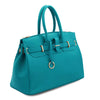 Angled View Of The Turquoise Leather Womens Handbag